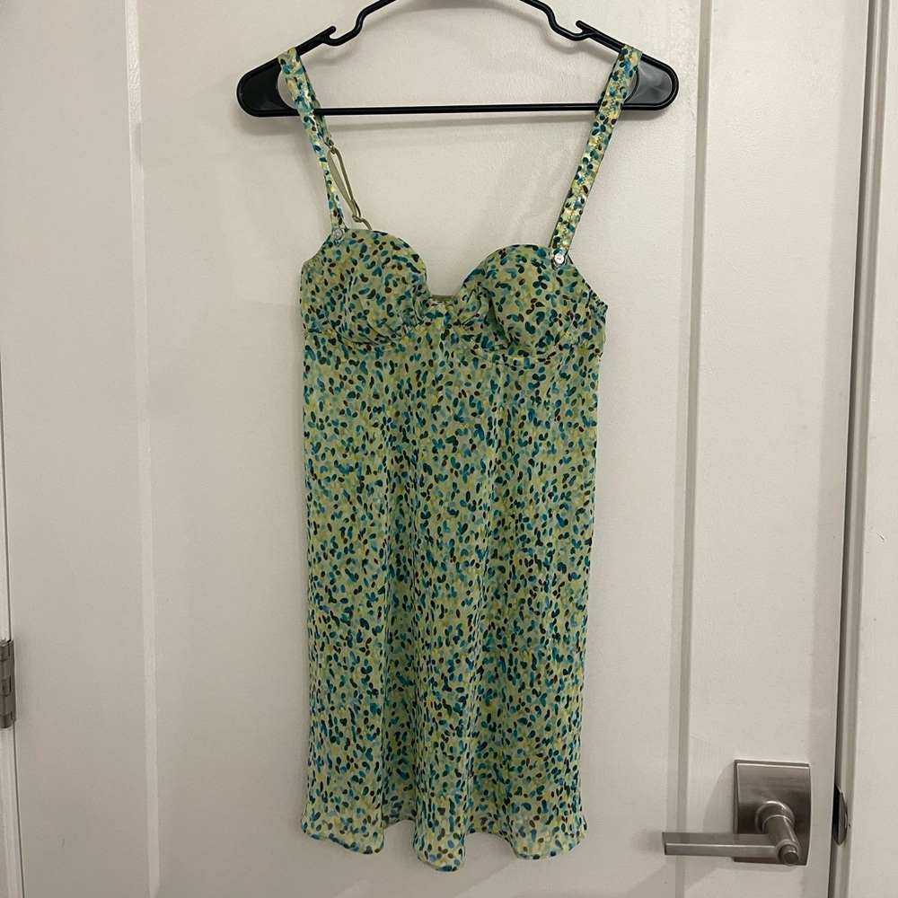 Vintage Y2K Polka Dot Lingerie Gilligan & O'Malley Green Teal Printed Chemise